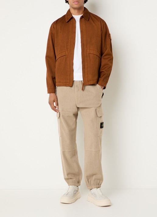 Stone Island S0F50 jack in scheerwolblend met logo - voorkant 2 roodbruin
