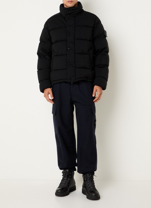 Stone Island S0F52 puffer jack van scheerwol met donsvulling en afneembare capuchon - voorkant 2 zwart
