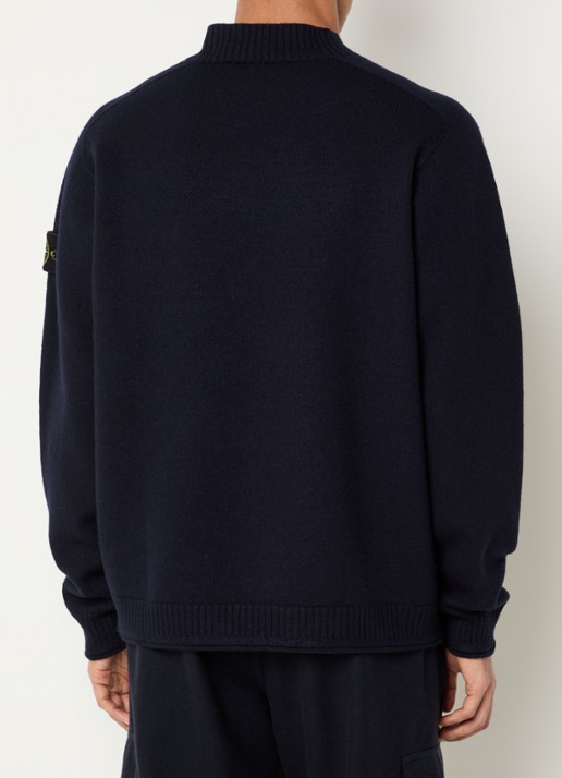 Stone Island S0IN1 fijngebreide trui van wol met logo - achterkant 5 donkerblauw