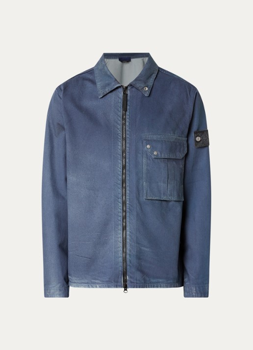 Stone Island S0J31 overshirt van denim met logo - voorkant 4 blauw