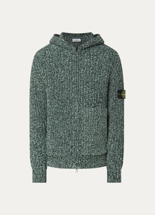 Stone Island S0N16 hoodie van badstof - voorkant 3 donkergroen