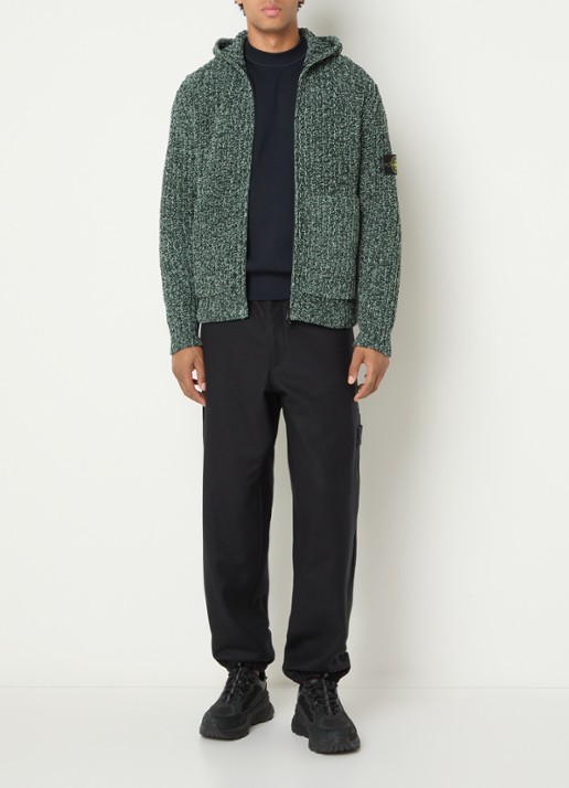 Stone Island S0N16 hoodie van badstof - voorkant 4 donkergroen