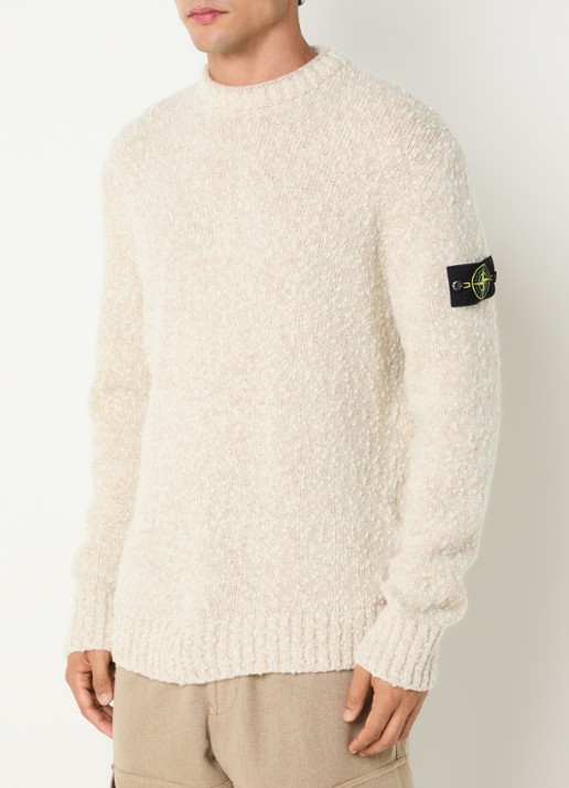 Stone Island S0N20 grofgebreide trui met logo - detail 4 beige