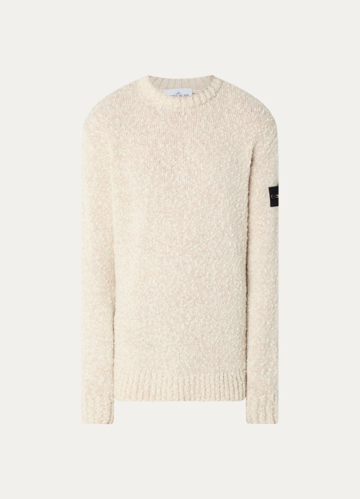 Stone Island S0N20 grofgebreide trui met logo - voorkant 2 beige