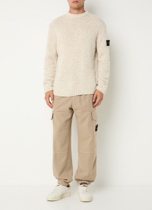 Stone Island S0N20 grofgebreide trui met logo - voorkant 3 beige