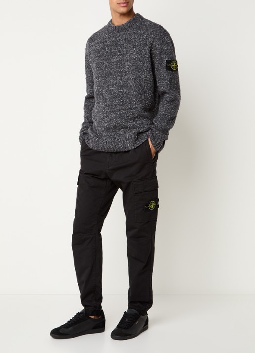 Stone Island S0N20 grofgebreide trui met logo - voorkant 2 donkergrijs