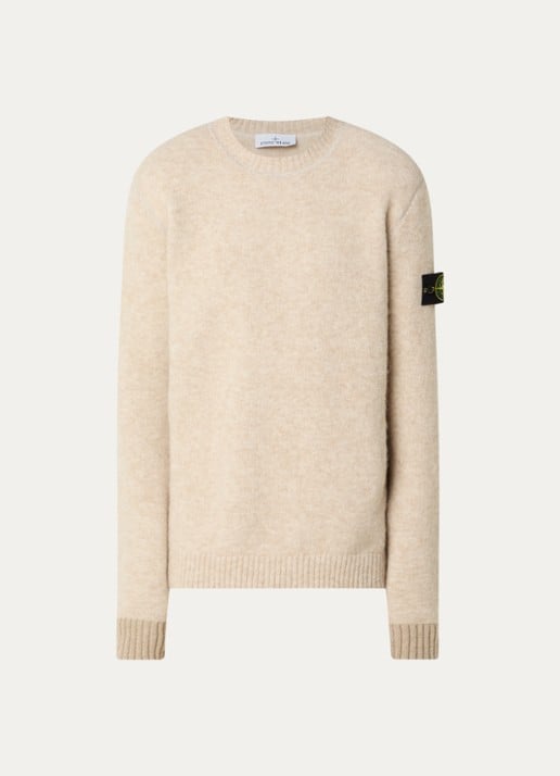 Stone Island S0N22 fijngebreide trui in wolblend met logo - voorkant 4 beige