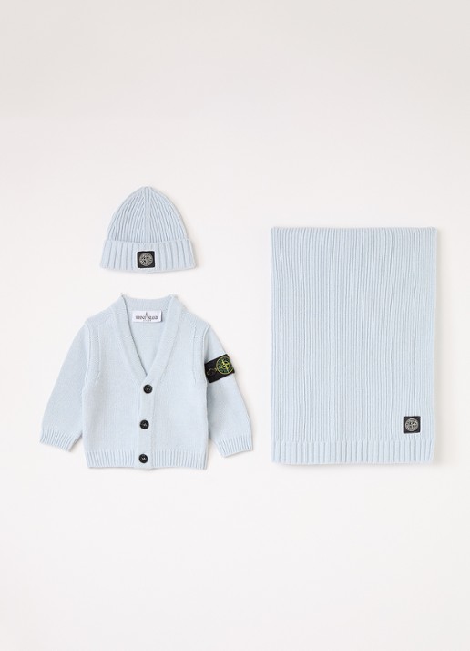 Stone Island Set van vest met muts en sjaal in giftbox 3-delig - voorkant 2 lichtblauw