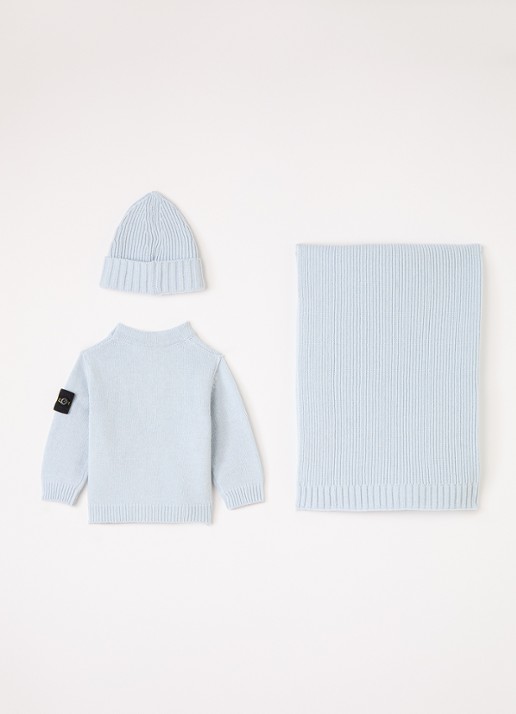 Stone Island Set van vest met muts en sjaal in giftbox 3-delig - voorkant 3 lichtblauw
