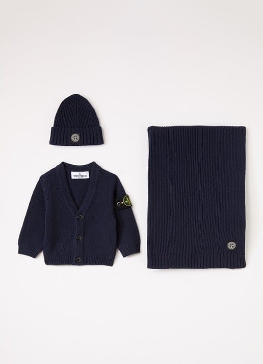 Stone Island Set van vest met muts en sjaal in giftbox 3-delig - voorkant 2 donkerblauw