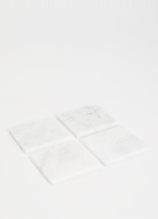 Stoned Marmer onderzetter 10 cm set van 4 - voorkant 2 wit