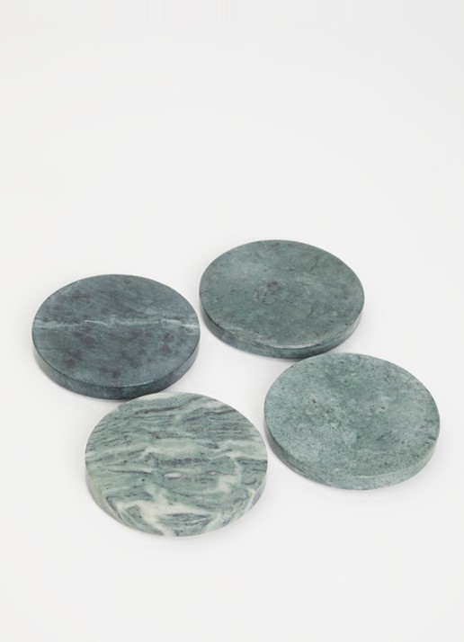 Stoned Marmer onderzetter 11 cm set van 4 - voorkant 2 groen