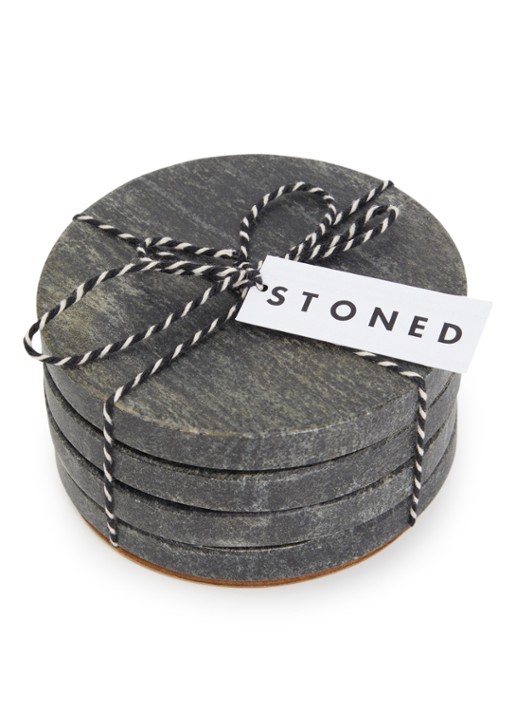 Stoned Marmer onderzetter 11 cm set van 4 - voorkant zwart