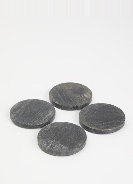 Stoned Marmer onderzetter 11 cm set van 4 - voorkant 2 zwart
