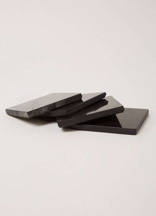 Stoned Onderzetters van marmer set van 4 - detail 3 zwart