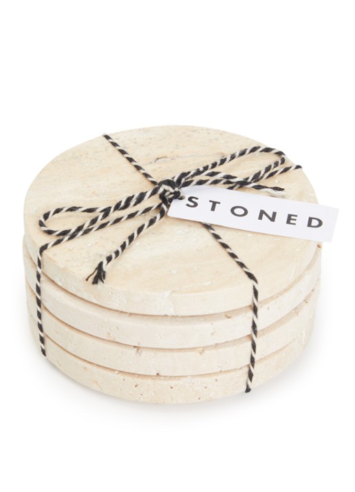 Stoned Tavern onderzetter 11 cm set van 4 - voorkant beige