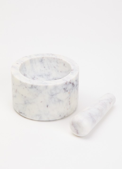 Stoned Vijzel met stamper van marmer 12,5 cm  - voorkant 2 wit