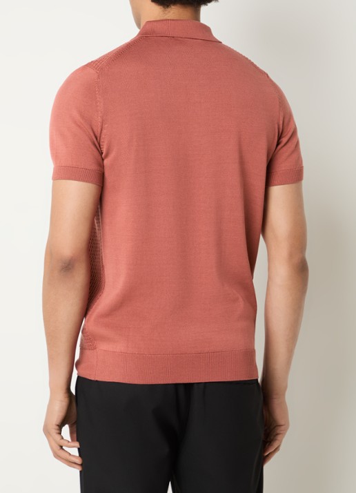 Strellson Adrian regular fit polo van  katoen met structuur - achterkant 4 kersenrood