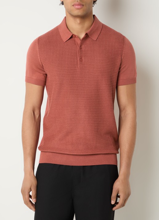 Strellson Adrian regular fit polo van  katoen met structuur - detail 3 kersenrood