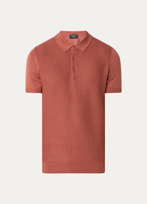 Strellson Adrian regular fit polo van  katoen met structuur - voorkant kersenrood