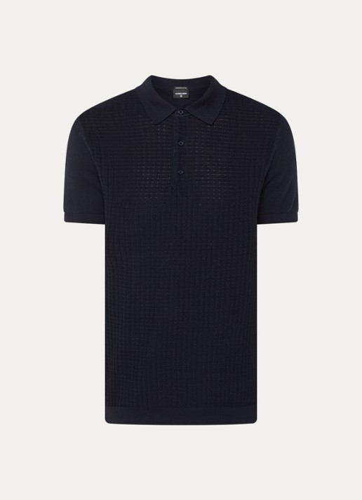 Strellson Adrian regular fit polo van  katoen met structuur - voorkant 3 donkerblauw
