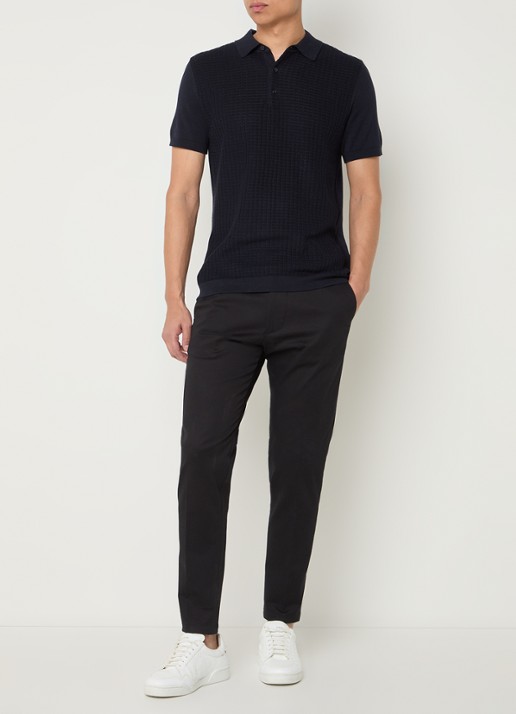 Strellson Adrian regular fit polo van  katoen met structuur - voorkant 4 donkerblauw