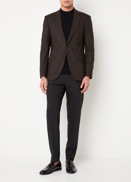 Strellson Aidan regular fit colbert in wolblend met klepzakken - voorkant 3 donkerbruin