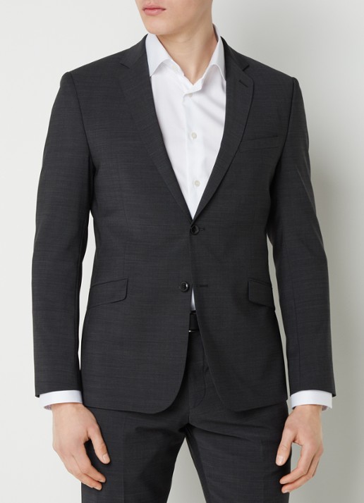 Strellson Allen slim fit colbert in wolblend met klepzakken - detail 2 antraciet