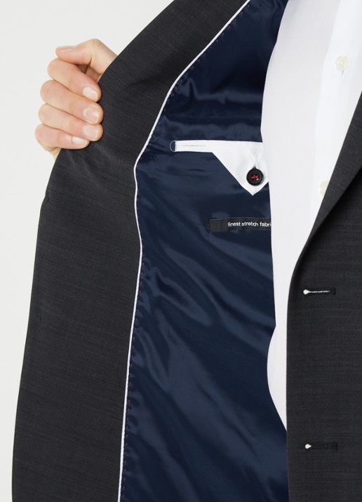 Strellson Allen slim fit colbert in wolblend met klepzakken - detail 3 antraciet