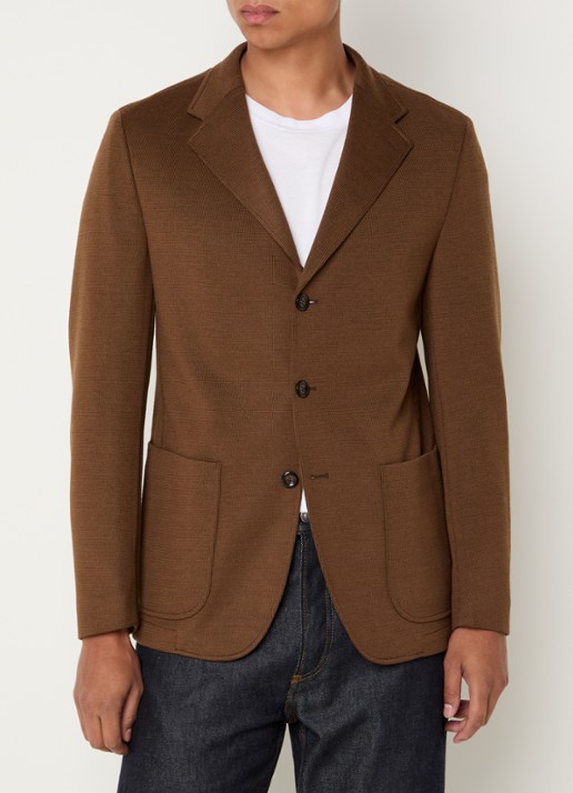 Strellson Andre-j regular fit colbert in wolblend met opgestikte zakken - detail bruin