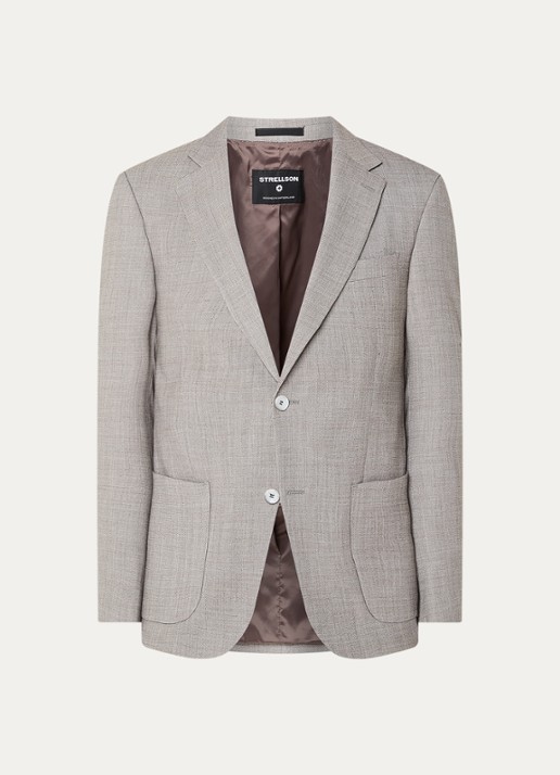 Strellson Arndt slim fit colbert in wolblend met opgestikte zakken - voorkant 6 lichtbruin