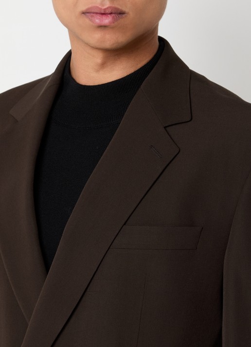 Strellson Braxton double-breasted regular fit colbert van scheerwol met klepzakken - detail 4 donkerbruin