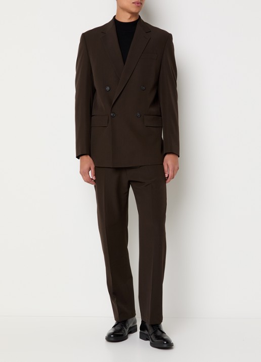 Strellson Braxton double-breasted regular fit colbert van scheerwol met klepzakken - voorkant 6 donkerbruin