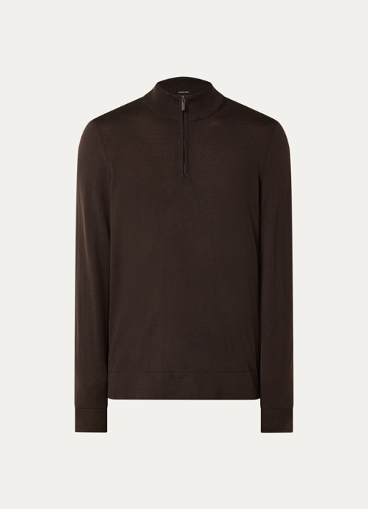 Strellson Marek fijngebreide pullover van scheerwol - voorkant donkerbruin