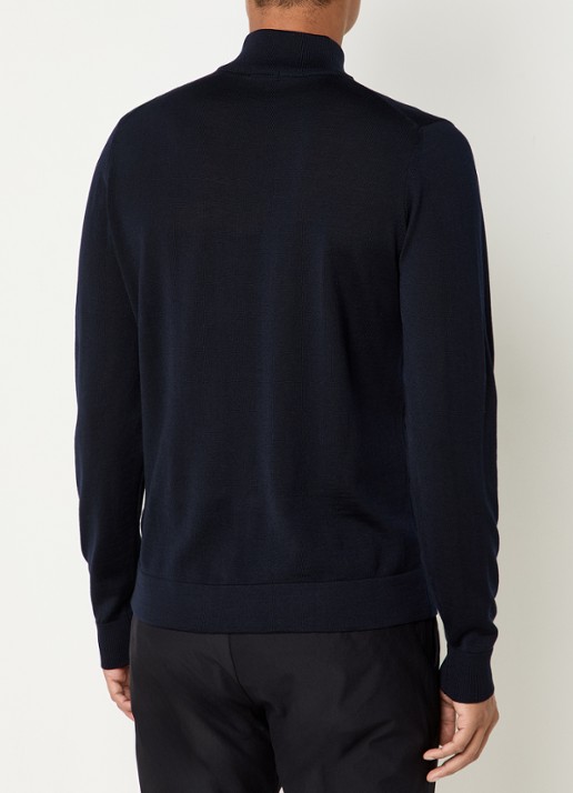 Strellson Marek fijngebreide pullover van scheerwol - achterkant 3 donkerblauw