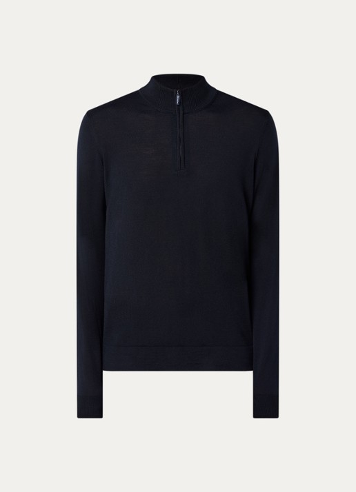 Strellson Marek fijngebreide pullover van scheerwol - voorkant donkerblauw