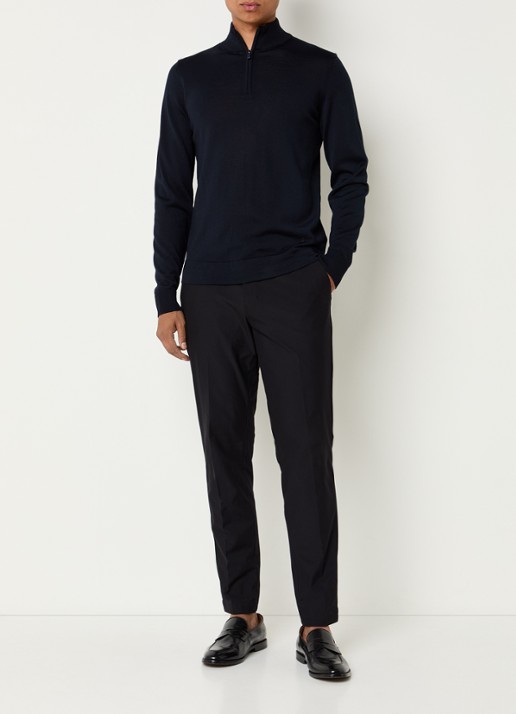 Strellson Marek fijngebreide pullover van scheerwol - voorkant 2 donkerblauw