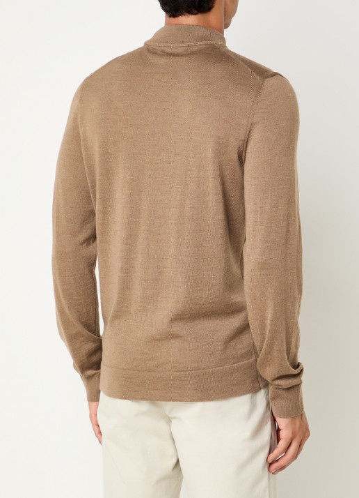 Strellson Marek fijngebreide pullover van wol met col - achterkant 4 donkerbeige