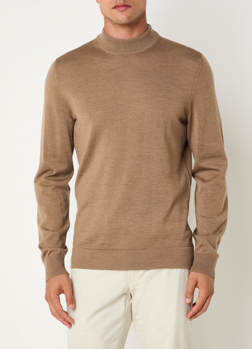Strellson Marek fijngebreide pullover van wol met col - detail 3 donkerbeige