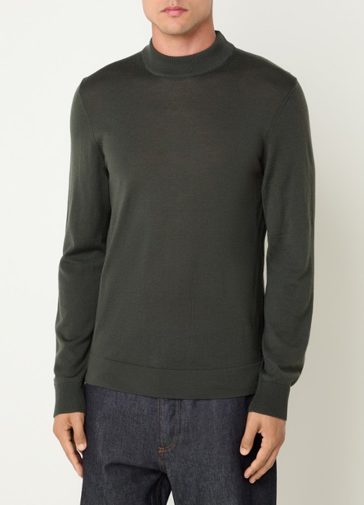 Strellson Marek fijngebreide pullover van wol met col - detail 3 groen