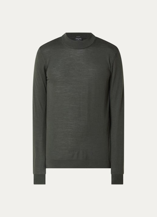 Strellson Marek fijngebreide pullover van wol met col - voorkant groen