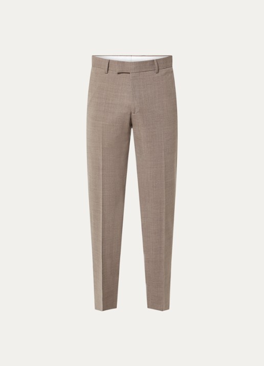 Strellson Melwin slim fit pantalon in wolblend met gemêleerd dessin - voorkant 5 beige