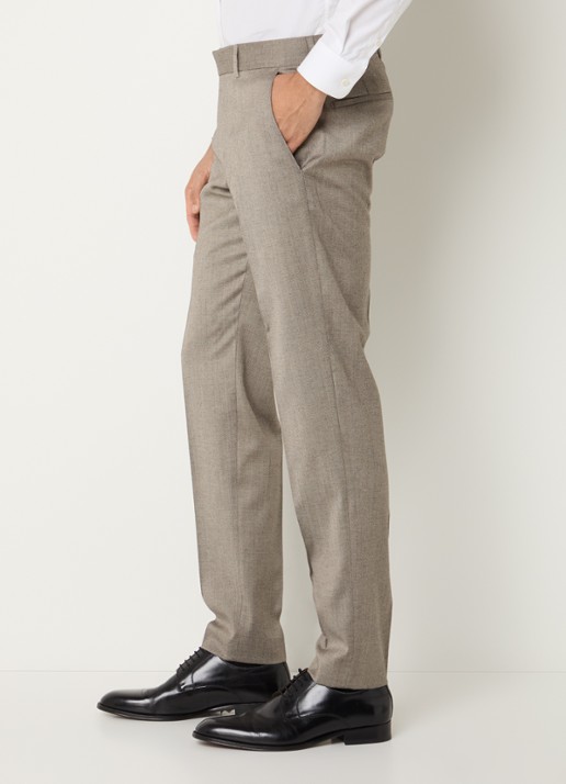 Strellson Melwin slim fit pantalon in wolblend met steekzakken - detail 2 donkerbeige