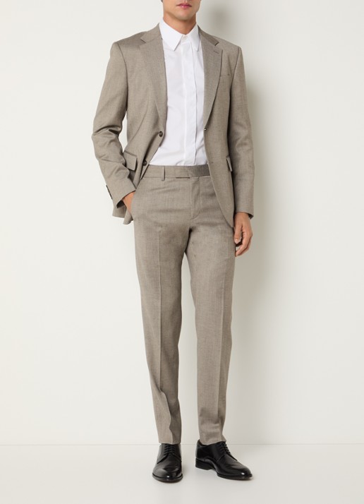 Strellson Melwin slim fit pantalon in wolblend met steekzakken - voorkant 6 donkerbeige