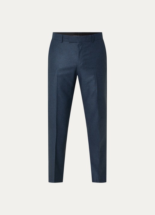 Strellson Melwin slim fit pantalon met ruitdessin - voorkant indigo