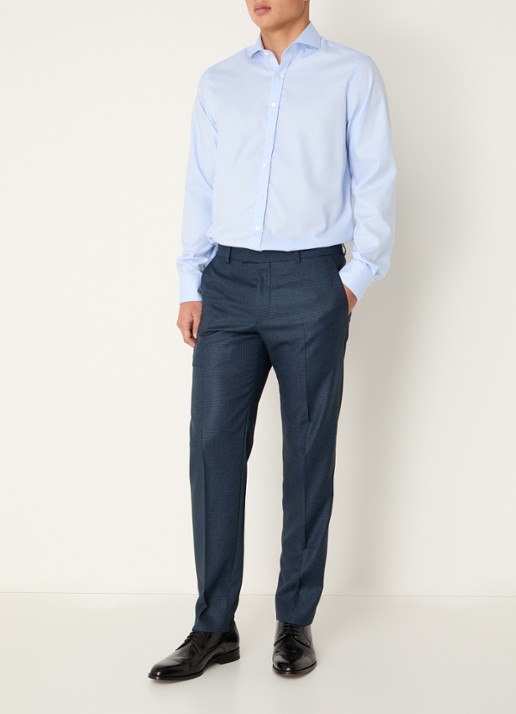 Strellson Melwin slim fit pantalon met ruitdessin - voorkant 2 indigo