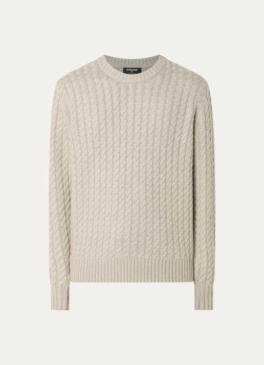 Strellson Remo fijngebreide trui in kasjmierblend met ronde hals - voorkant 3 beige