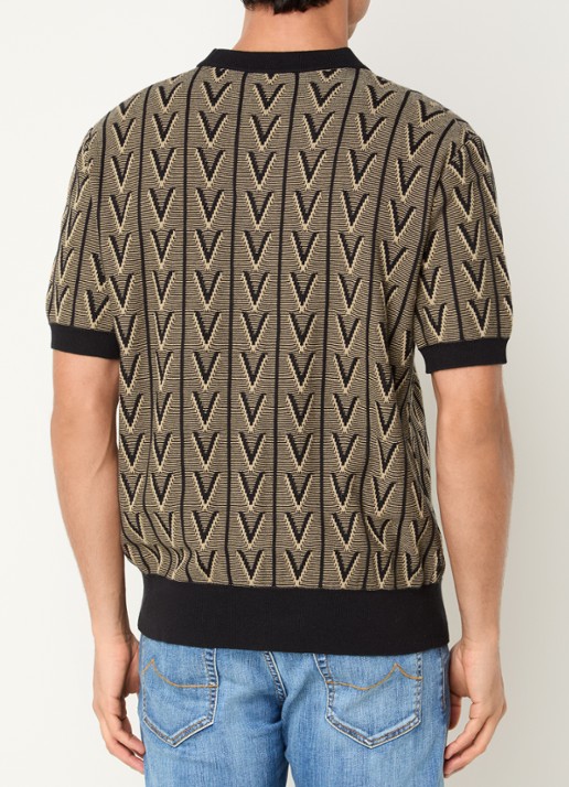 Strellson Robas fijngebreid vest met print - achterkant bruin