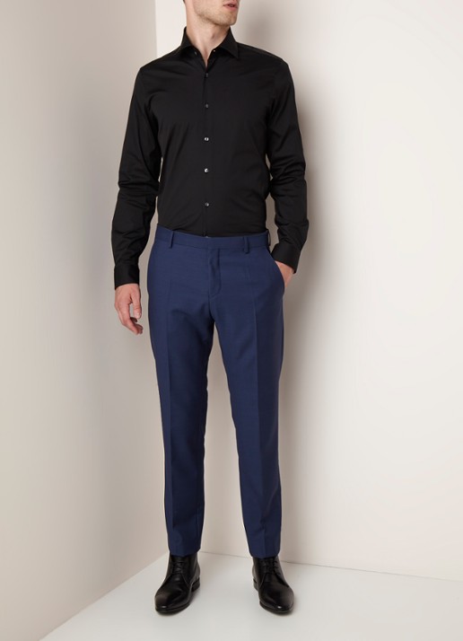 Strellson Santos slim fit overhemd van katoen met stretch - voorkant 4 zwart