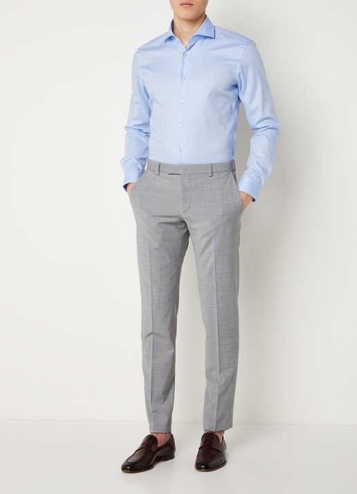 Strellson Sereno slim fit overhemd met structuur - voorkant 2 lichtblauw
